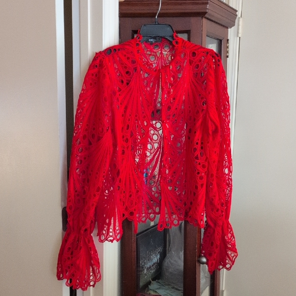 Elegant Red Lace Women's Top NWOT